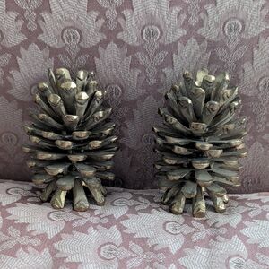 Elegant Brass Pinecone Candle Holder Set